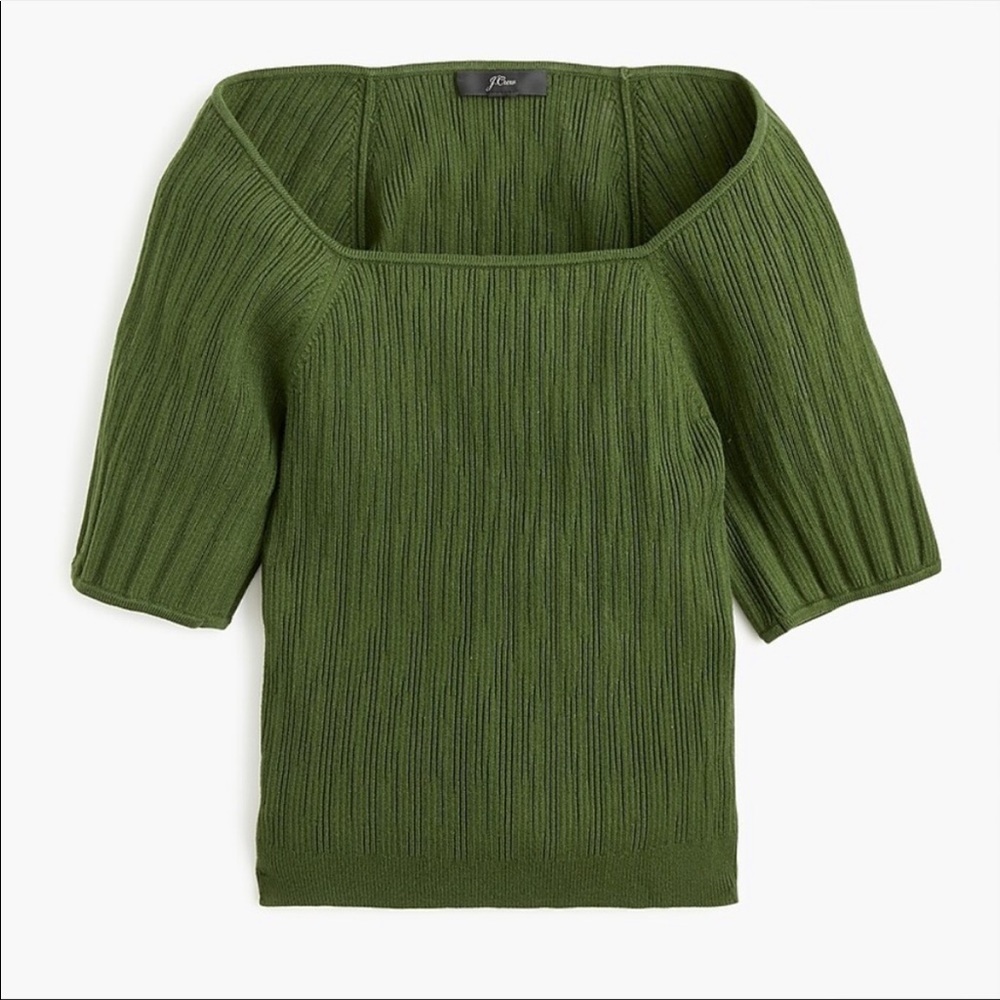J. Crew Olive Green Ribbed Square-Neck Knit Top